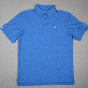 Straight Down Mens Blue Heathered Performance Golf Polo Shirt Swan Logo Size M
